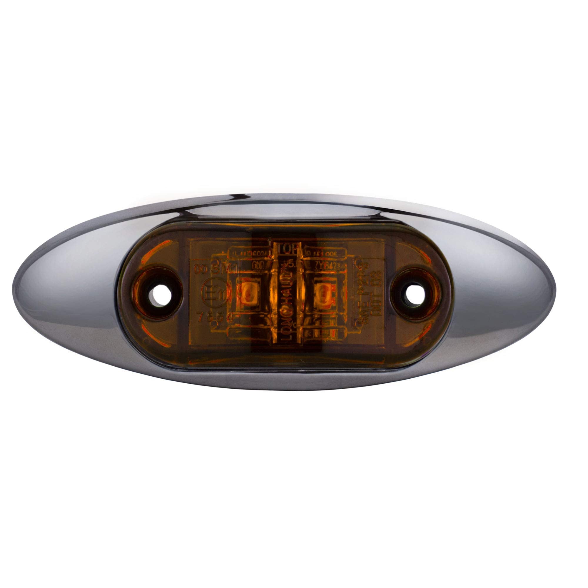 Long Haul 12 4"X1.5" Amber Led Surface Mount Clearance Marker Light With Chrome Bezel Oval Oblong -Good For Trucks Trailers Etc El-112692A